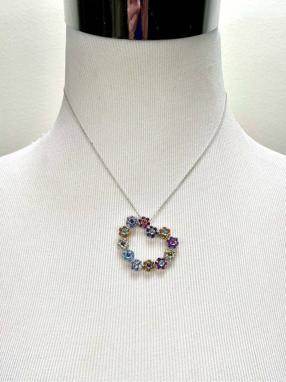 Pasquale Bruni 18K White Gold Fiore Heart Necklace Multicolor Gemstones Italy